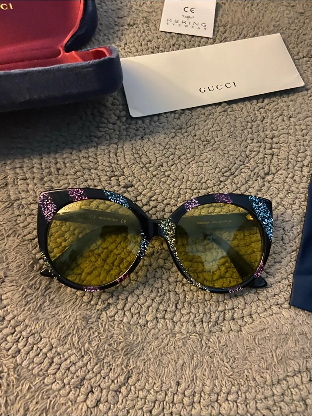 Gucci Women’s Round Glitter Frame Sunglasses in Black with Multicolor Sparkle